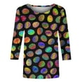 thumbnail image 4 of Daisyyozoid Chandail Amusant de Pâques pour Femmes, T-Shirt Décontracté à Imprimé d'Oeufs Colorés, Extérieur, Quotidien, Vacances, Manches 3/4, Col Ras du Cou, Vêtement, 4 of 5