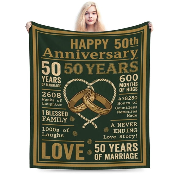Gifts for 50th Anniversary Blanket, 50 Years Anniversary Golden Wedding Flannel Throw Blanket for Couple, Parents, Grandparents, Husband Wife Gift 50x40