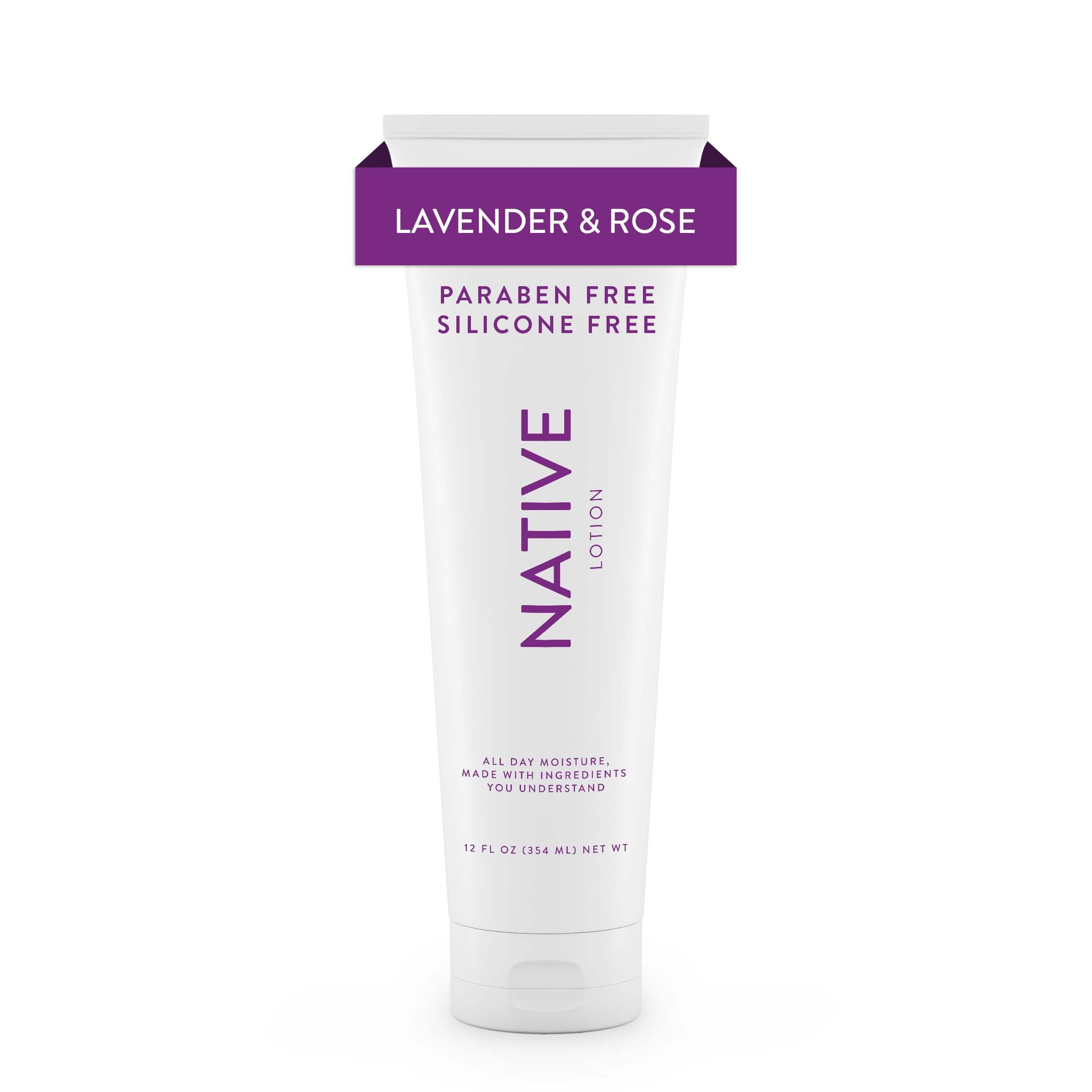 Native Natural Hand and Body Lotion, Lavender & Rose, Paraben Free, Silicone Free 12 oz