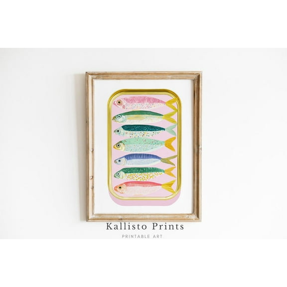 Colorful Sardine Tin Wall Art, Modern Fish Kitchen Print Poster, Retro Seafood Illustration, Quirky Coastal Decor, Mediterranean Food Poster 1209, Size 8x12 UNFFRAMED F03.1.6l1845