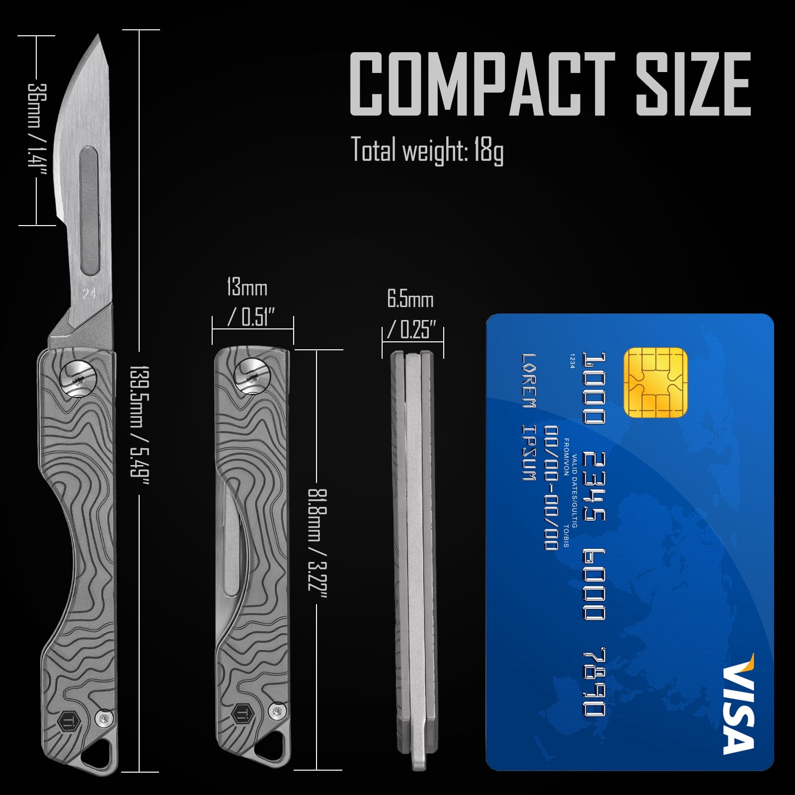 Key Unity KK01 Titanium Folding Knife, Utility EDC Pocket Knife with #24 Replaceable Blade, for Outdoor Hunting, Camping, Fishing, Hiking for Men & Women (Suminagashi Pattern)