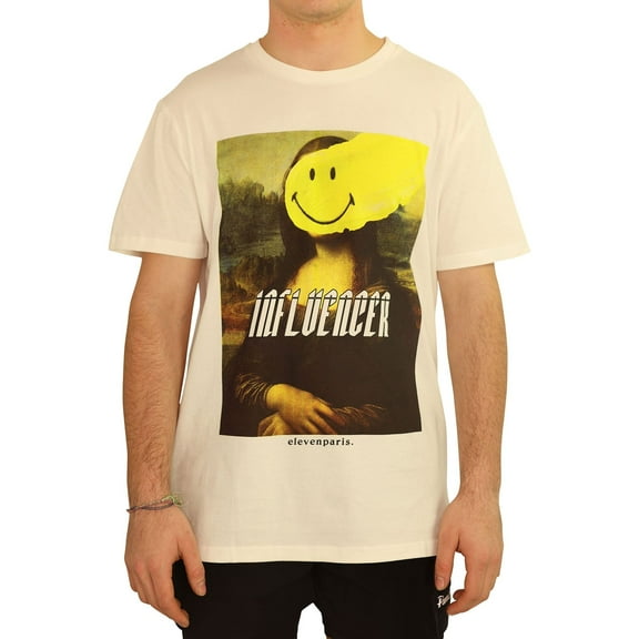 Elevenparis Mens Mona Lisa Smiley Graphic T-Shirt, White, Medium