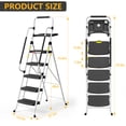 thumbnail image 3 of HBTower Folding 5-Step Ladder with Handrails and Tool Tray, Anti-Slip Wide Pedals, Safety Ladder for Adults, White, 3 of 10