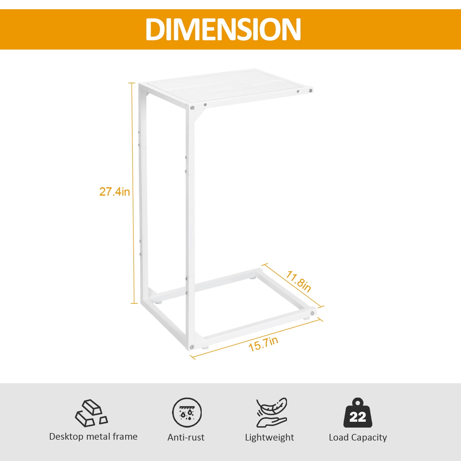 Set of 2 C‑Shaped Side Tables, White Metal Frame End Tables for Sofa and Bedside