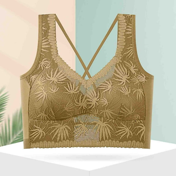 REORIAFEE Push up Bras for Women Plus Size Wide Back Wide Strap Lace Trim Lingerie Bras Wirefree Bras V Neck Comfy Corset Bra Wide Strap Bra Stretchy Seamless Smoothing Brassiere Anti-Sagging Bra