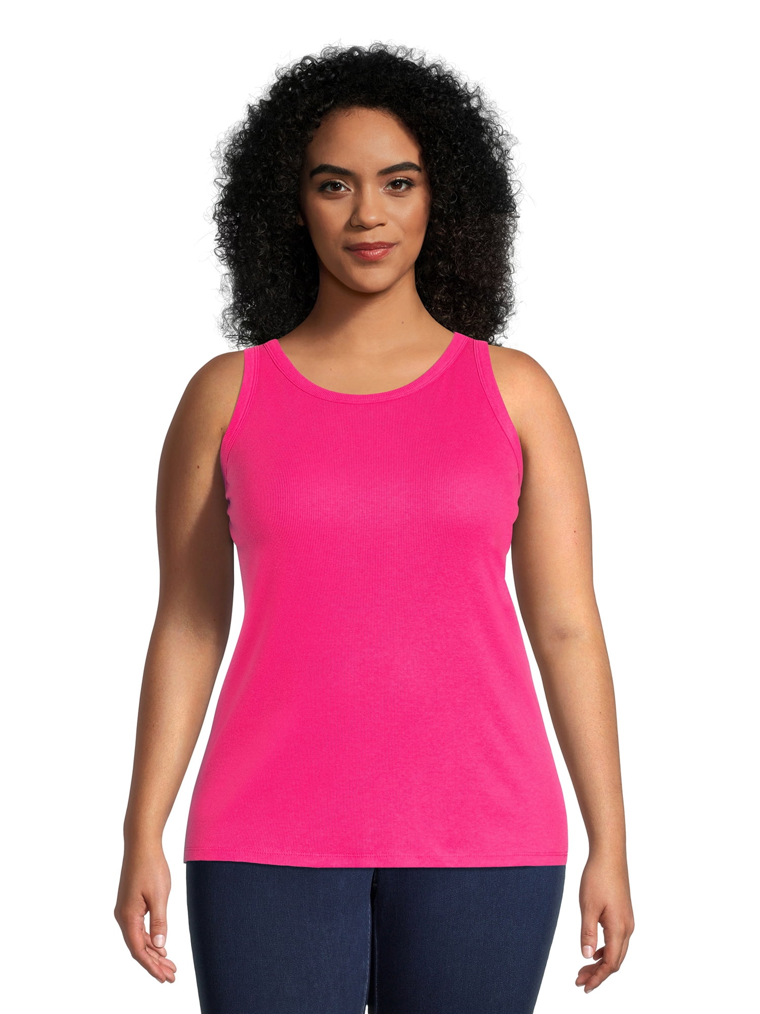 Terry and Sky Women's Plus Size High Neck Rib Tank Top