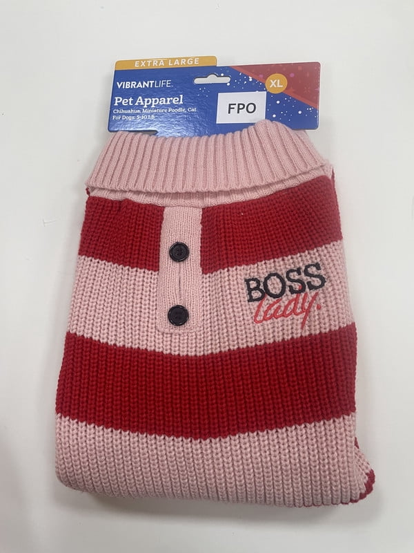 Vibrant Life Holiday Boss Lady Sweater for Dogs, Pink and Red, XL