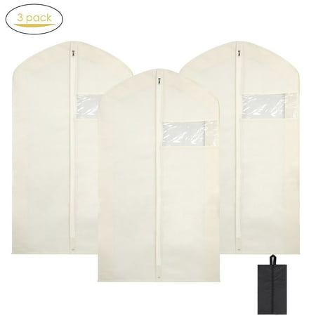 Suit Bag With Window Garment Bags with Shoe Bag, Magicfly 42 Inch Breathable Dress/Suit Covers with Clear Window, Full Zipper Suit Bag Beige ()