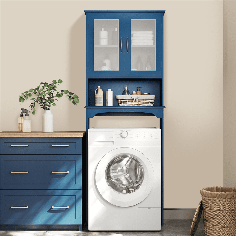 Renwick Free-Standing Toilet Storage Cabinet Bathroom Storage Rack with Open Shelf, Navy Blue