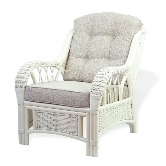 SK New Interiors Alexa Living Armchair White Color Natural Rattan Wicker Handmade Design with Cushion