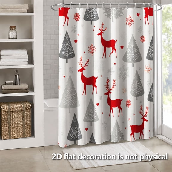 Hoease Christmas Reindeer Xmas Tree Snowflake Shower Curtain, 71W x 71L Inch Waterproof Fabric Bathroom Curtain with 12 Hooks, Holiday Xmas Bath Decor