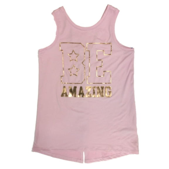 Girls Pink & Gold Be Amazing Tank Top Athletic Workout Sleeveless Shirt Small