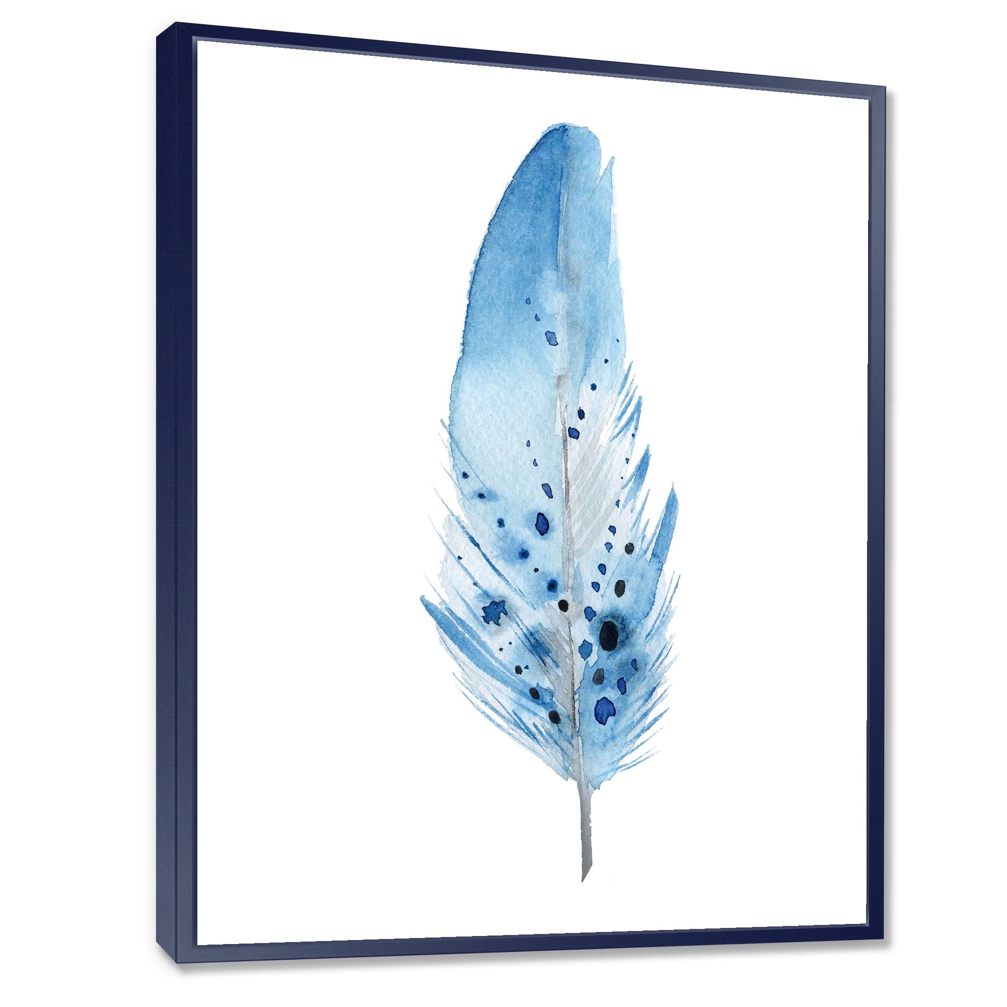 Designart 'Abstract Blue Boho Feathers' Bohemian & Eclectic Framed Canvas Wall Art Print
