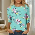 thumbnail image 2 of qelini Shirts for Women Graphic 3/4 Sleeve Floral Print Pullover Tops Crewneck Tunic Loose Casual Blouses, 2 of 8