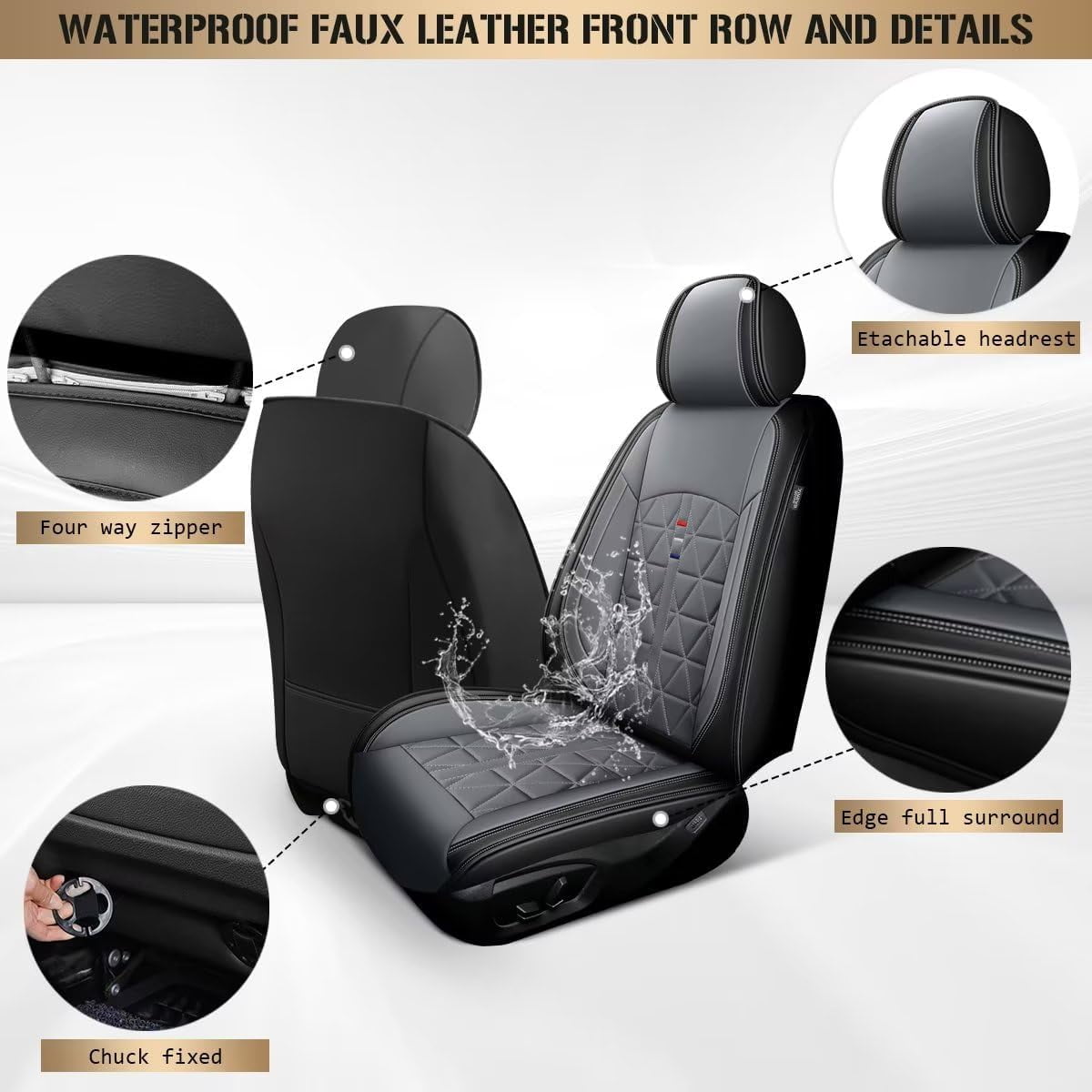 IKABEVEM Car 5-Seat Covers Front & Rear Full Set for Toyota RAV4 2013-2024 Car Seat Covers PU Leather Cushion Pad (Black)