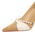 thumbnail image 4 of Women Pointed Toe Stiletto High Heels 10CM Satin Wedding Pumps Pearl Chain Bow Suede Shoes for Bride Prom Party, 4 of 5