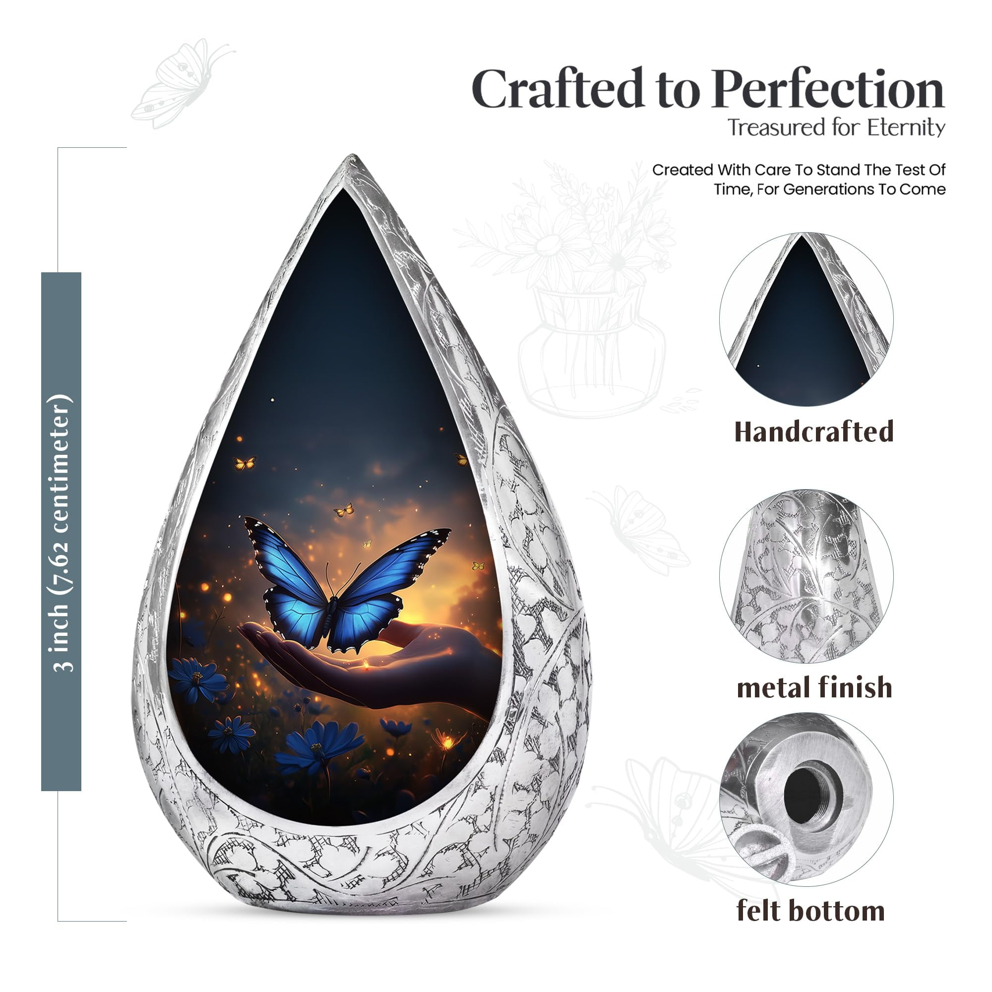 KARYLIZ Butterfly Urns for Human Ashes Mom & Dad - Flower Keepsake Cremation Miniature Blue Small Urns for Human Ashes Butterfly Memorial Keepsake - Little Urn for Adults - Small Urn for Women 3 Inch