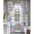 thumbnail image 4 of Watercolor Flowers Sheer Curtains 84 Inch Length 2 Panels Set for Living Room/Bedroom, Spring Butterflies Floral Gray Plaid Kitchen Curtains Grommet Semi-Sheer Curtains Window Treatments 42"x84"x2, 4 of 7