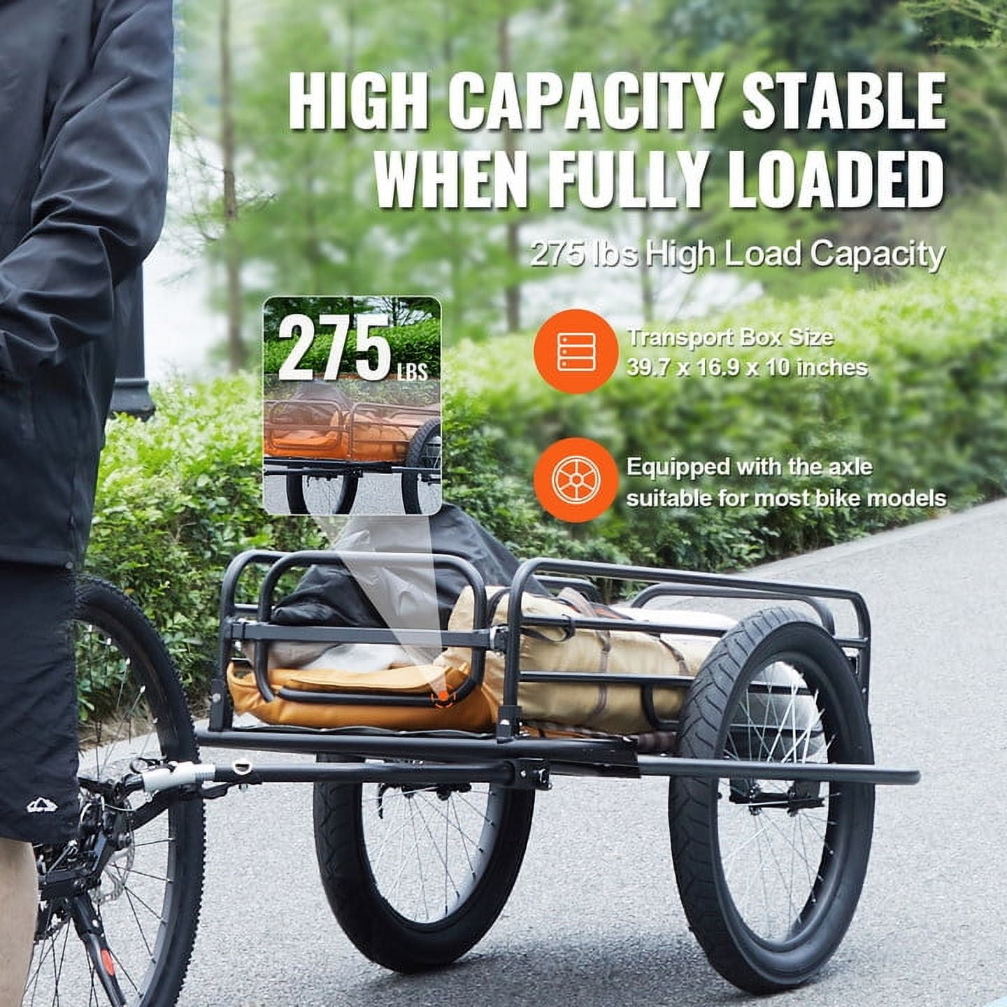KFFKFF Bike Trailer for Cargo, 275 lbs Capacity, Sturdy Transport Carrier, Quick Fold & Store, Universal Bike Link, 20' Wheels, Fits Many Bike Types, Carbon Steel Build