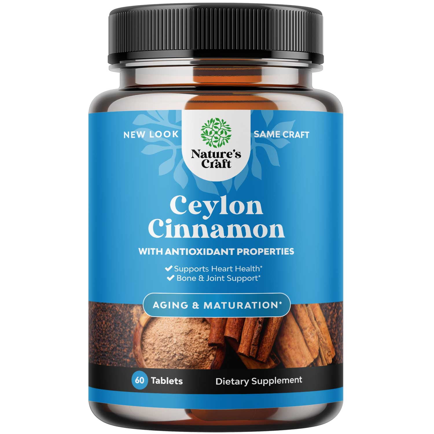 Organic Ceylon Cinnamon Pills 1000mg - Pure Ceylon Cinnamon 60ct Tablets Memory Supplement for Brain Support - Non-GMO Cinnamon Tablets for Heart Health and Immune System Boost
