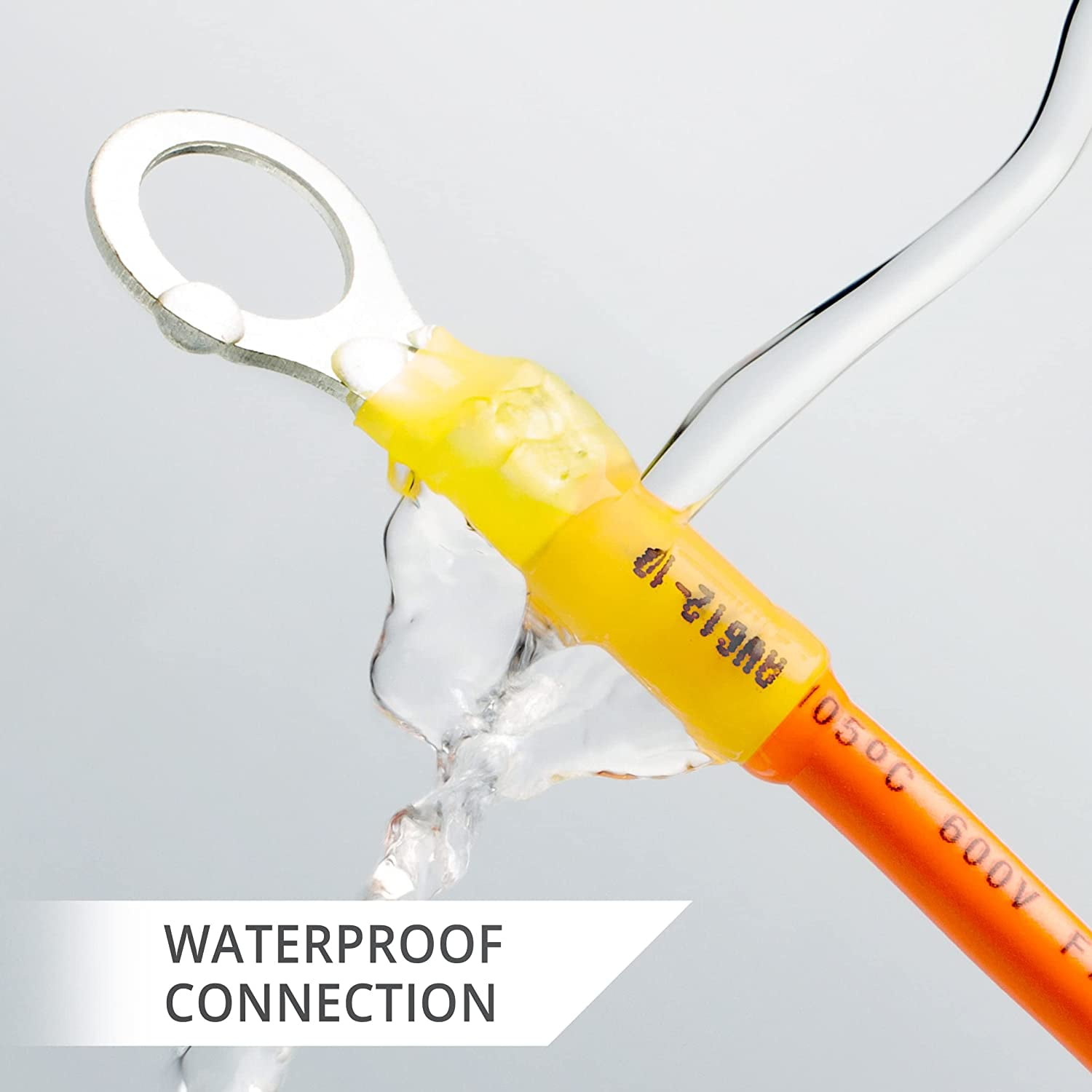 90 heat shrink ring terminals 3/8 inch - tensile resistant ring connectors - eye-shaped wire connectors - yellow 10-12