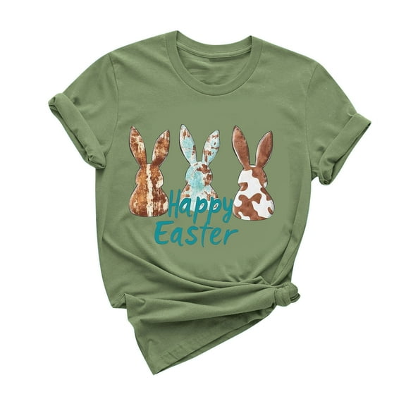 Fjofpr Womens Tops under $10 Women's Casual Short Sleeve Easter Printed T-shirt Crew-neck Top Short Sleeve Crew-neck Top/shirt