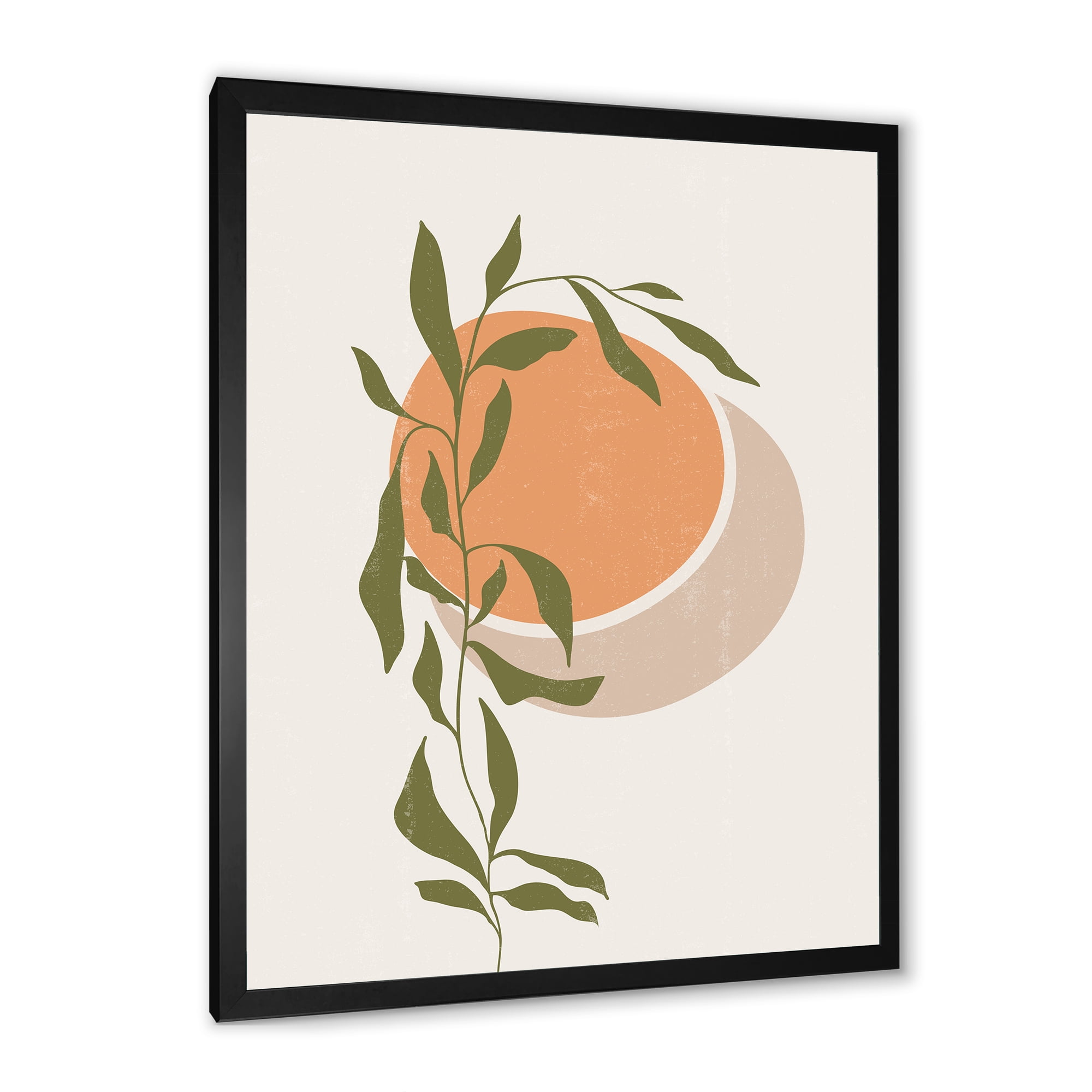 Designart 'Abstract Orange Moon and Sun With Tropical Leaf' Modern Framed Art Print