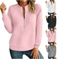 thumbnail image 7 of Half Zip Pullover Women Crewneck Sweatshirt Waffle Knit Sweater Raglan Long Sleeve Solid Color Loose Fall Tops, White XL, 7 of 7