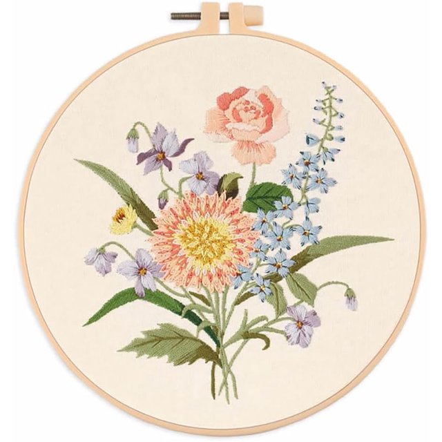 Yazoeia Beginner Embroidery Kits, Embroidery Starter Kits with Flower Bouquet Patterns, Embroidery Materials Clothes Colored Threads Needles Hoops Instructions S131 One size CJC912-149208