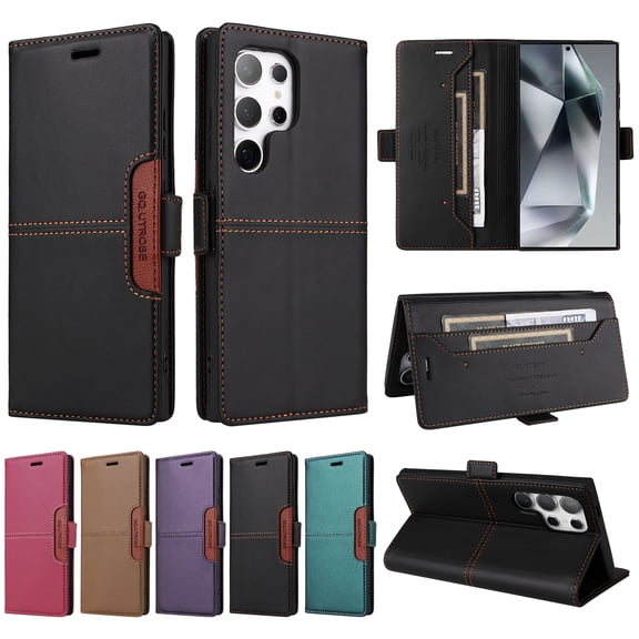 For Samsung Galaxy S25 Ultra Wallet Case,Magnetic Closure,Flip Folding Kickstand,With Card Slots,[RFID Blocking],With Shoulder Strap&Lanyard,PU Leather TPU Shockproof Phone Case