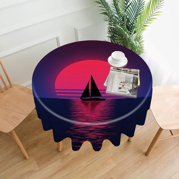 Chilfamy Round Tablecloth,Midnight Ocean Lightning Premium Polyester Straight Edge Wrinkle Resistant Washable Table Cover for Home Dining Party Decor,60*60 Inch
