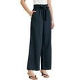 thumbnail image 4 of INSPIRE CHIC Women's Wide Leg Pants with Pockets Tie Knot High Waist Pleated Palazzo Trousers L Navy, 4 of 6