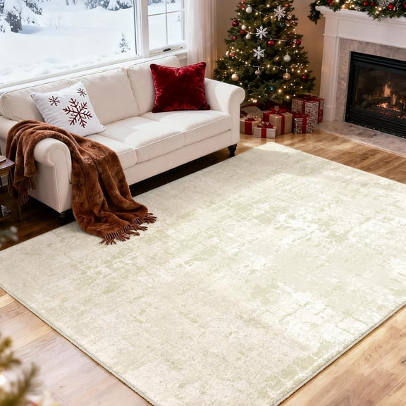 Beige Green Area Rug 6'x9' - Non Slip Washable Low Pile Soft Carpet Stain Resistant for Living Room Bedroom Dining Kitchen - Kid & Pet Friendly