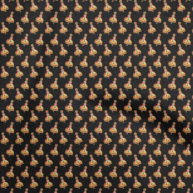 oneOone Viscose Chiffon Black Fabric Onam Kathakali Fabric For Sewing Printed Craft Fabric By The Yard 42 Inch Wide
