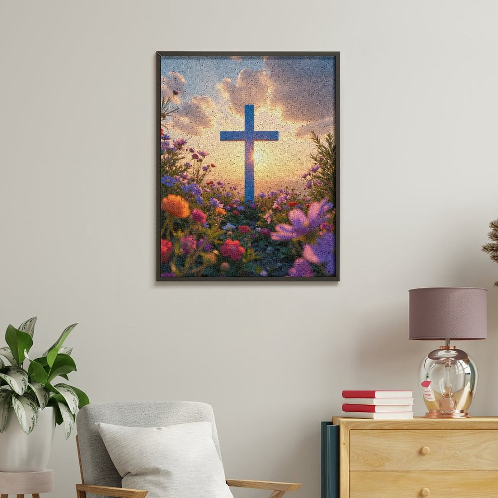 Paint By Numbers Kit for Adults Beginner - Sunset Flower Cross Landscape DIY Canvas Painting Kits for Adults, Frameless Paint By Number for Adults for Home Wall Decor 16x20 Inch