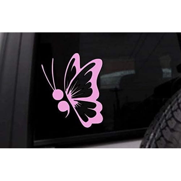 Car Decal Semicolon Butterfly Suicide Awareness 6 Inch Professional Sticker for Truck, Car, Tumbler, Cup, Laptop, Decor, Locker, Table, Window