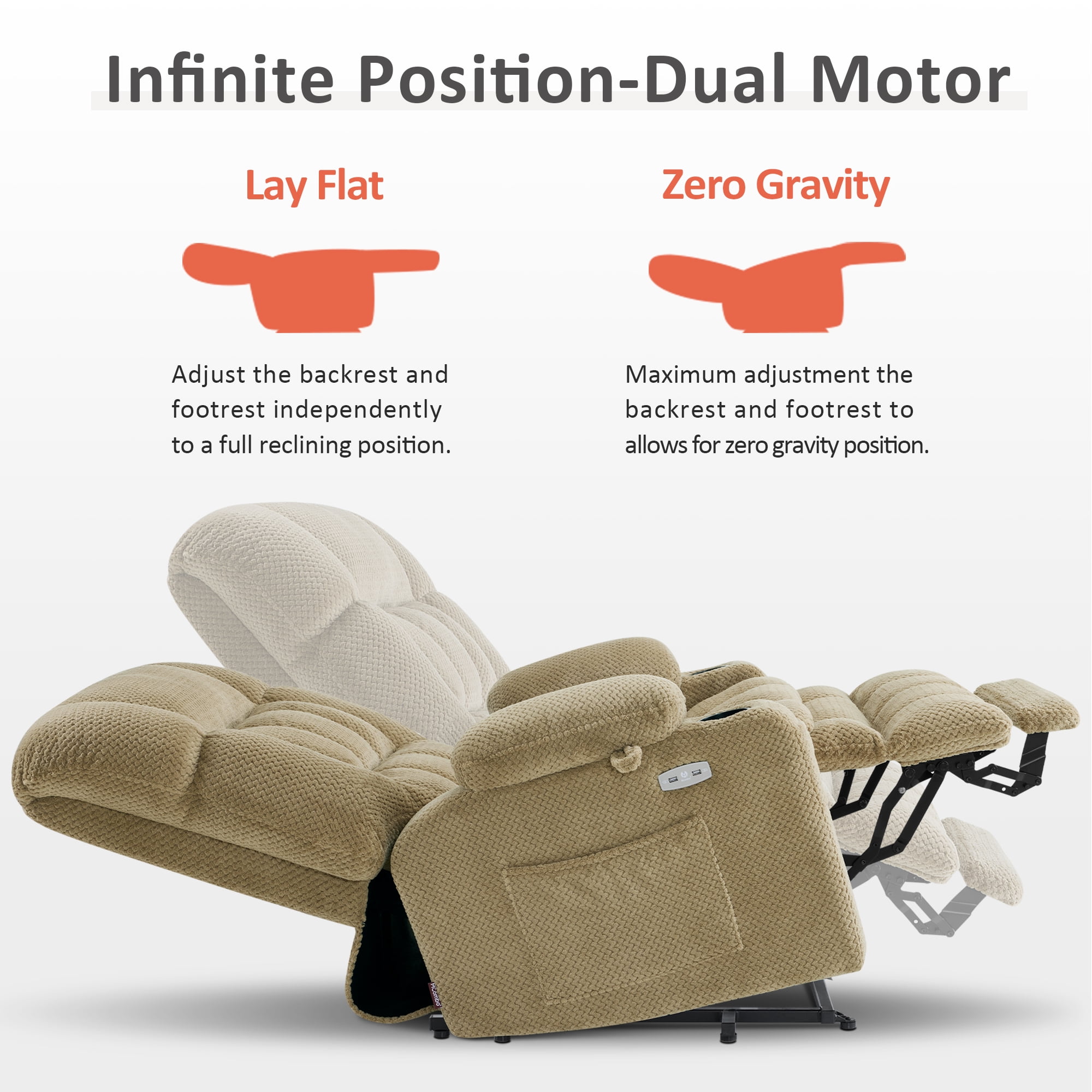 MCombo Oversized 27.2" Seat Width Dual Motor Power Recliner Lift Chair with Vibration and Heat for Height 5'3"-5'9", Infinite Position