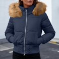 thumbnail image 6 of Purcolt Women's Cropped Puffer Jacket with Furry Hood Long Sleeve Full Zip Warm Winter Coats Casual Thick Outerwear, 6 of 8