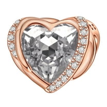 Rose Gold April Birthstone Angel Wing 925 Sterling Silver Heart Charm for Bracelet Women Birthday Gift