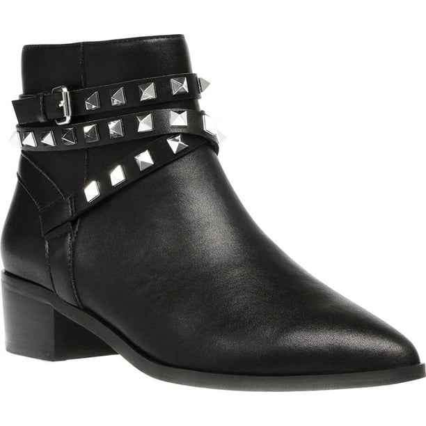 STEVE MADDEN Womens Black Strappy Cushioned Buckle Accent Studded Besto Pointed Toe Heel Zip-Up Leather Booties M - Walmart.com