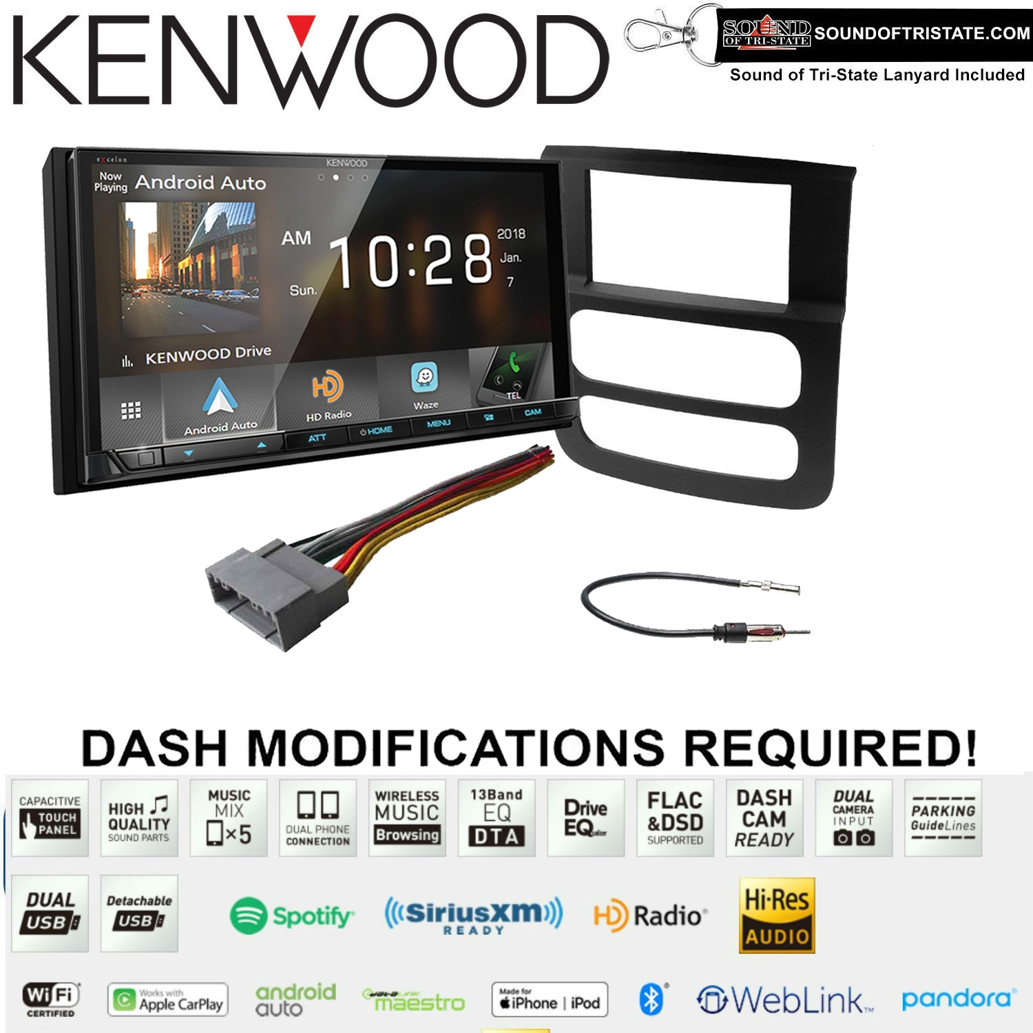 Kenwood DMX905S Double Din Radio Install Kit with CD Player Bluetooth Fits 20022005 Ram