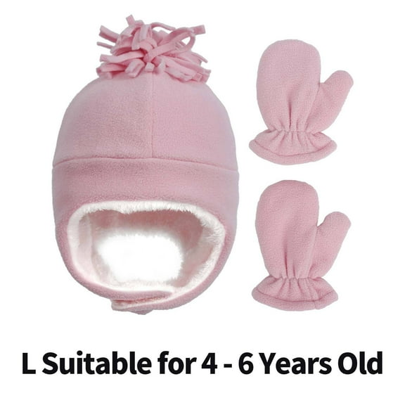 TELOLY Baby Hats,Polar Fleece Newborn Hats,Ear Protection Fleecing Baby Mittens,L,Pink