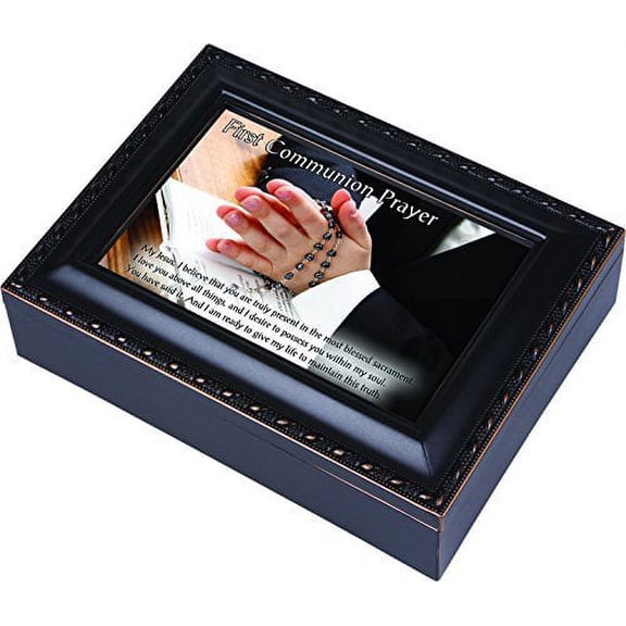 First Communion Prayer Cottage Garden Black Matte Finish Jewelry Music Box - Plays Song Handel's Hallelujah