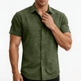 thumbnail image 6 of LEKWK Linen Tops for Men Collared Button Down Shirts Lightweight Short Sleeve Rolled Cuff Slim Fit Casual Tees Athletic Work Office Daily Outfits Green M, 6 of 7