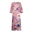thumbnail image 5 of PuLe 【New】 Summer Short Sleeve Dress Women's Spring Summer Boho Floral Lapel Neck Button Casual A-Line Lace-Up Dress, 5 of 5
