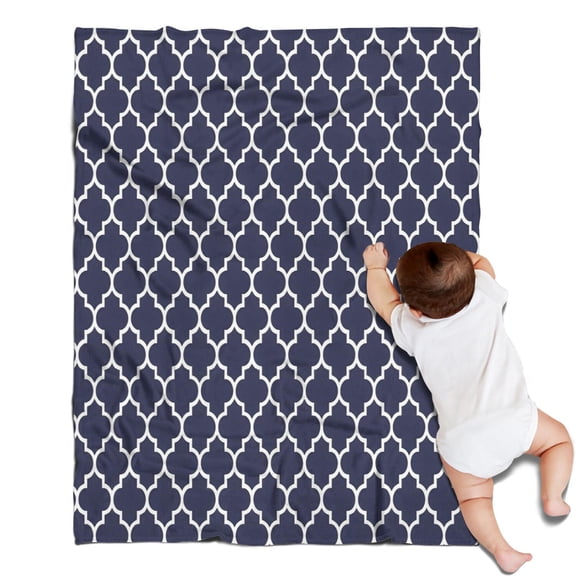 Navy and White Geometric Lattice Pattern Blanket,Comfortable Soft Flannel Throw Blanket,All Season,Warm Lightweight Blankets for Sofa Bed Couch Living Room Chair,30"x40"