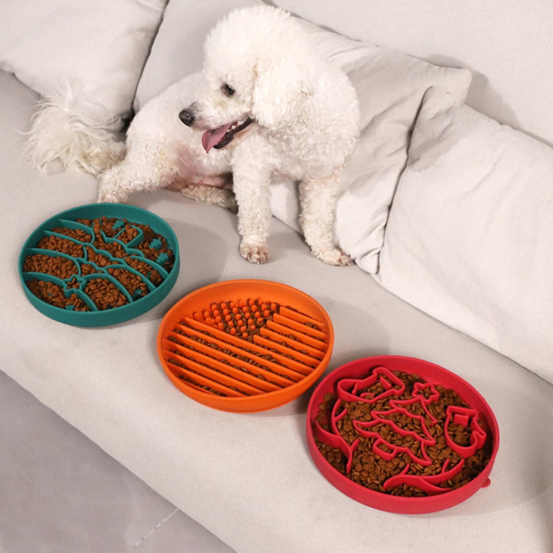 Slow Feed Dog Bowl Small Medium Size Pets Silicone Non Slip Base Multi Color Choices Chew Proof Dish for Puppies and Adult Dogs