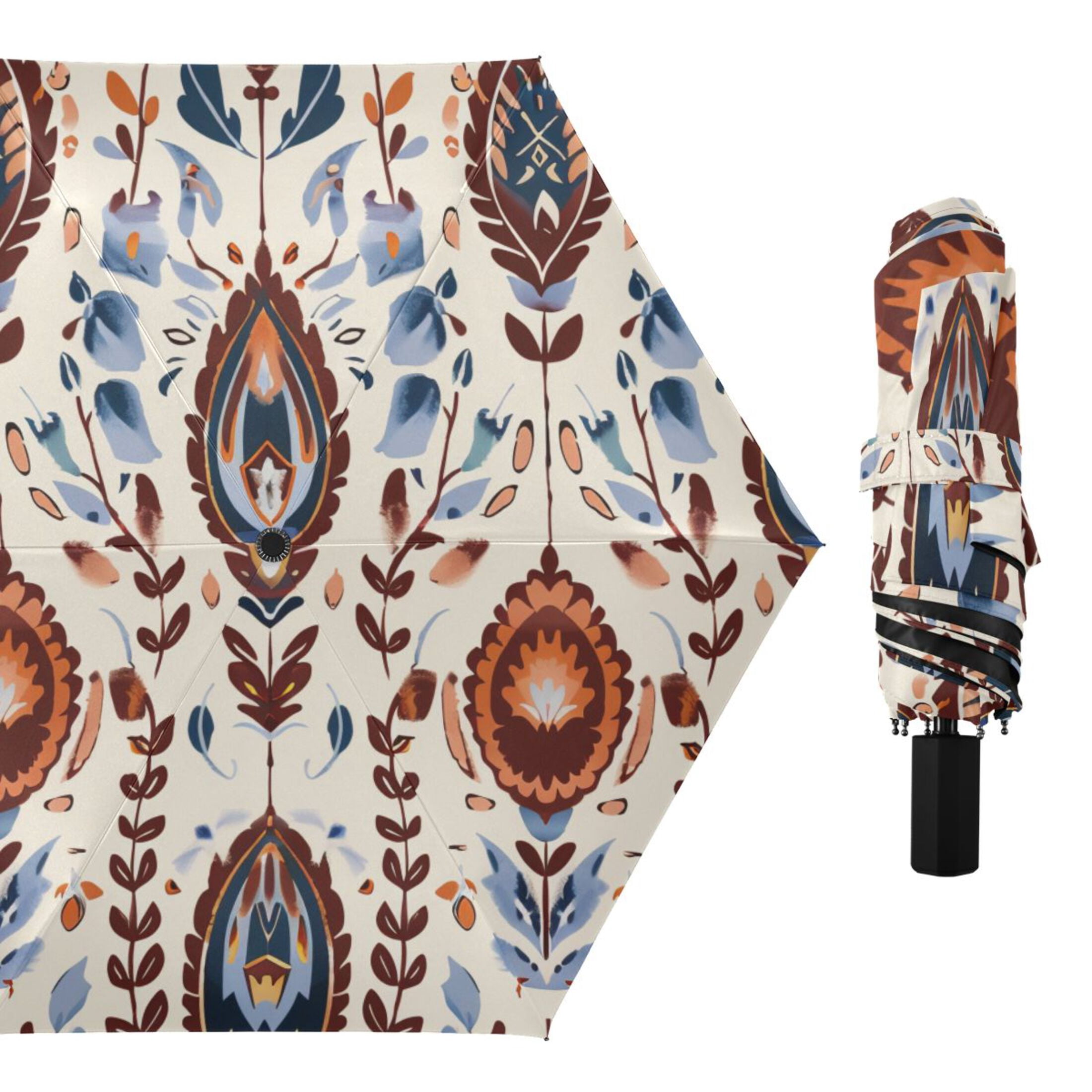 ALAZA Ethnic Boho Totem Pattern UPF 50+ Compact Folding Umbrella for Rain Travel Umbrella Packable