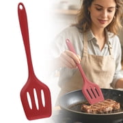 FXMLRLK 1 Pc Colorful Silicone Slotted Turner, Heat Resistant Non-Scratch Kitchen Spatula Flipper with Comfortable Handle for Fish, Eggs, Pancakes and More(Red)