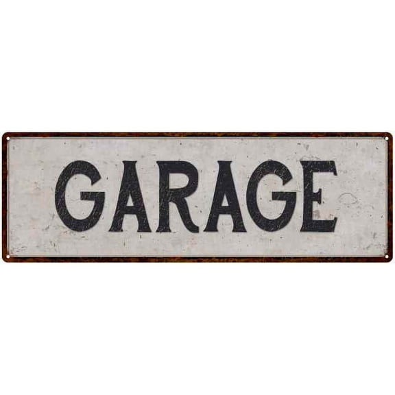 Garage Vintage Look Reproduction Black on White 6x18 Metal Sign 206180023012